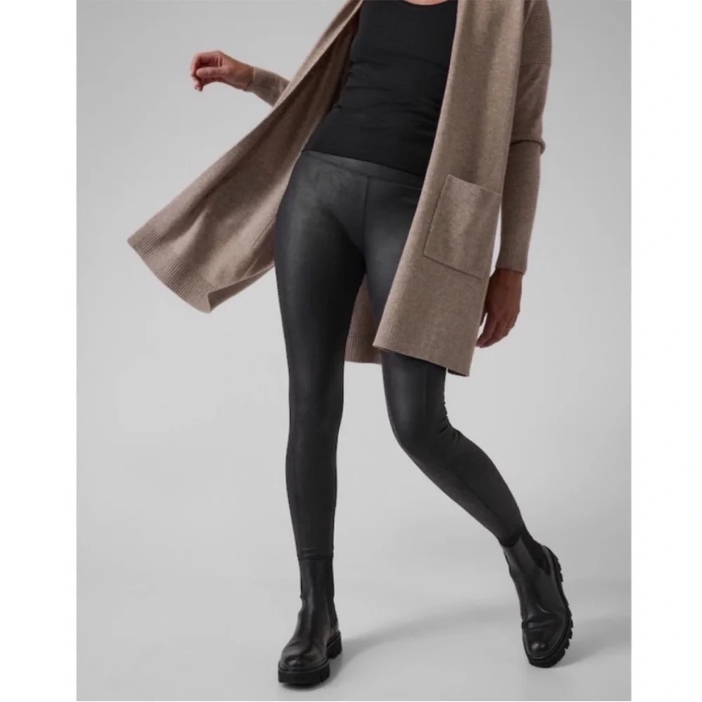 Athleta Delancey Gleam Tight‎ Leggings Black Medium Faux Leather Pockets M